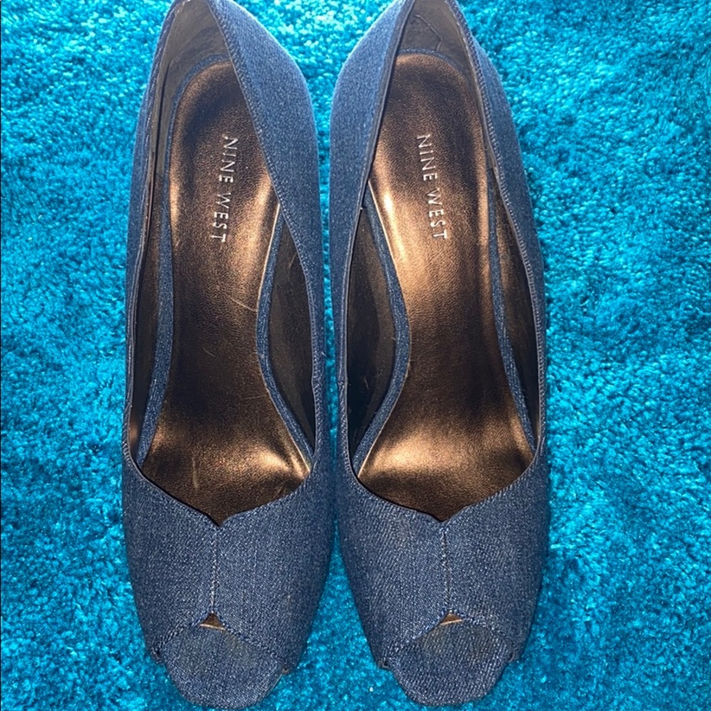 Nine West Dark Denim Peep Toes Platform